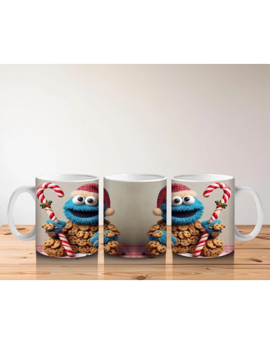 Çocuklara Sütü Sevdiren Kurabiye Canavarı ve Baston Şeker Desenli Kupa Bardak