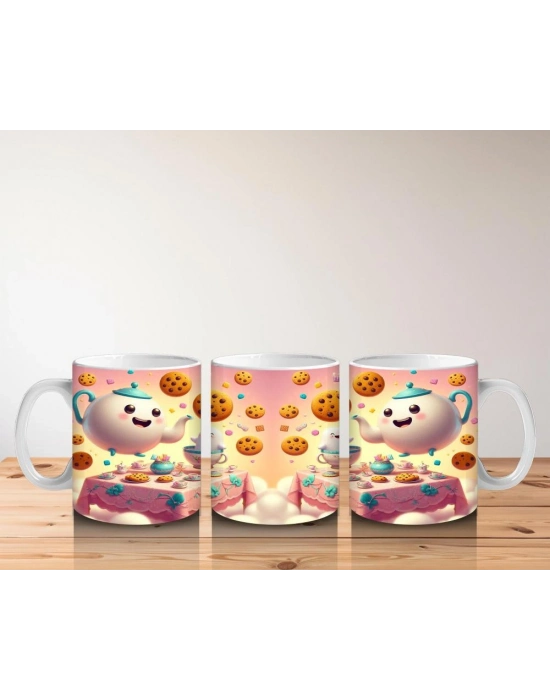 Çocuklara Sütü Sevdiren Kurabiyeli Çay Saati Bulutlar Üstü Desenli Kupa Bardak