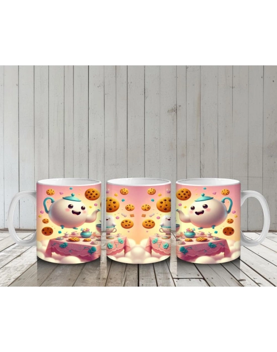 Çocuklara Sütü Sevdiren Kurabiyeli Çay Saati Bulutlar Üstü Desenli Kupa Bardak