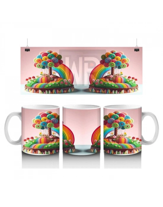 Çocuklara Sütü Sevdiren Lolipop Ağaçlı Gökkuşağı Ada Kupa Bardak