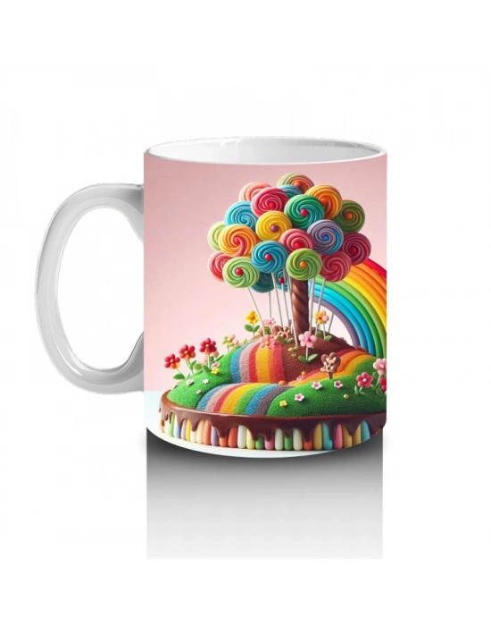 Çocuklara Sütü Sevdiren Lolipop Ağaçlı Gökkuşağı Ada Kupa Bardak