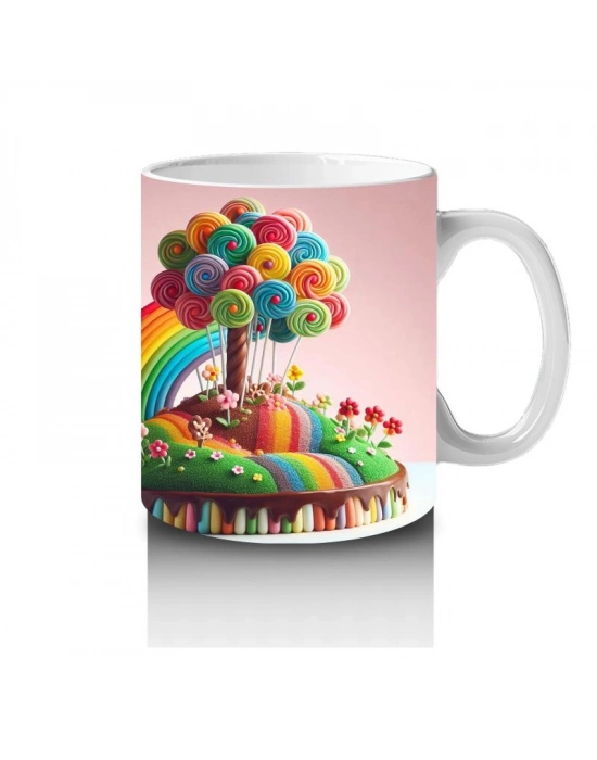 Çocuklara Sütü Sevdiren Lolipop Ağaçlı Gökkuşağı Ada Kupa Bardak