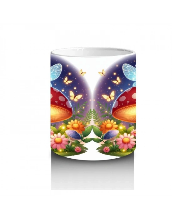 Çocuklara Sütü Sevdiren Mantar Üstünde Oturan Peri Kız Desenli Kupa Bardak