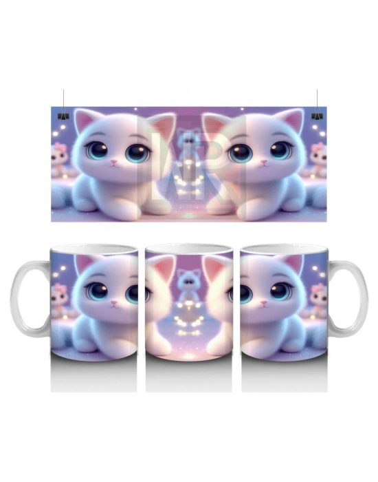 Çocuklara Sütü Sevdiren Masum Beyaz Kedi Kupa Bardak