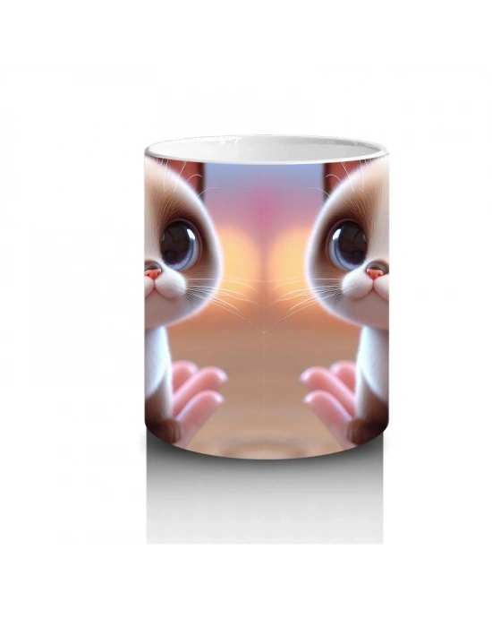 Çocuklara Sütü Sevdiren Mavi Gözlü Tatlı Kedi Kupa Bardak