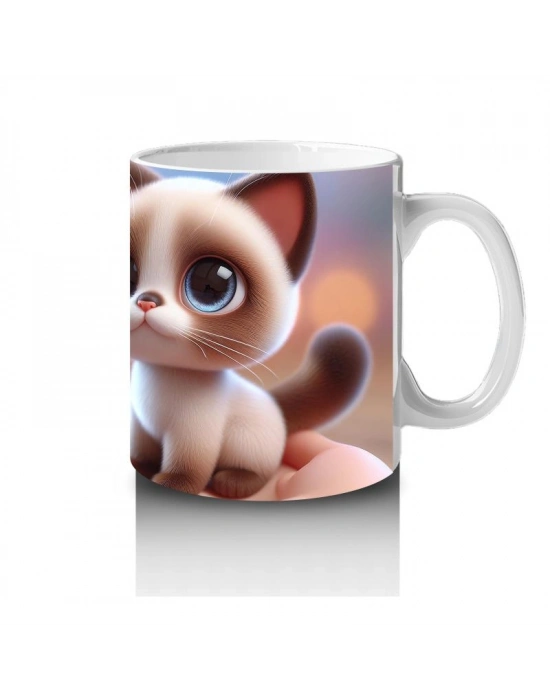 Çocuklara Sütü Sevdiren Mavi Gözlü Tatlı Kedi Kupa Bardak