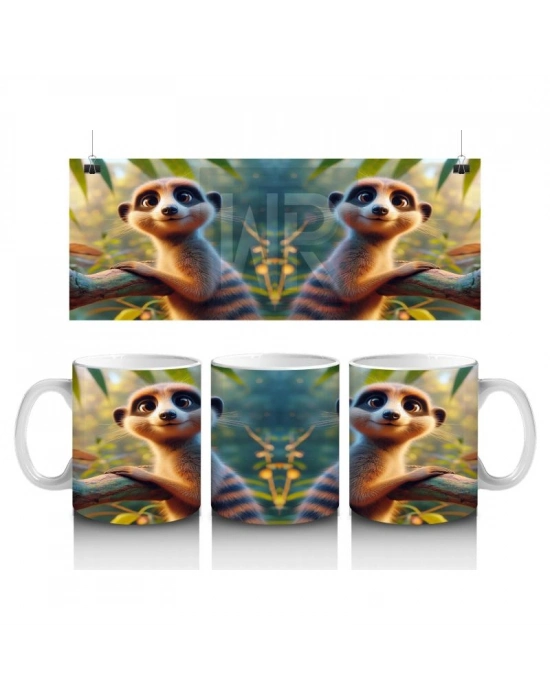 Çocuklara Sütü Sevdiren Meraklı Sürikat Desenli Kupa Bardak