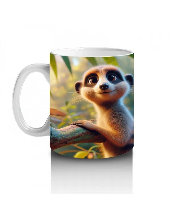 Çocuklara Sütü Sevdiren Meraklı Sürikat Desenli Kupa Bardak