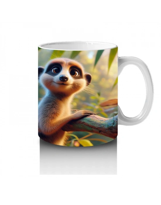 Çocuklara Sütü Sevdiren Meraklı Sürikat Desenli Kupa Bardak