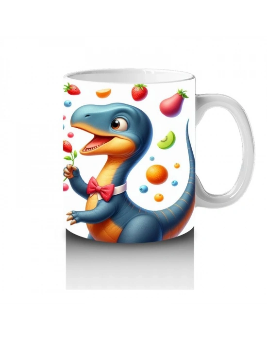 Çocuklara Sütü Sevdiren Meyve Şöleni Yapan Dinozor Desenli Kupa Bardak