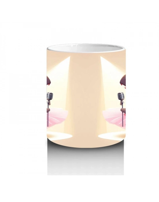 Çocuklara Sütü Sevdiren Mikrofonla Şarkı Söyleyen Balerin Su Aygırı Desenli Kupa Bardak