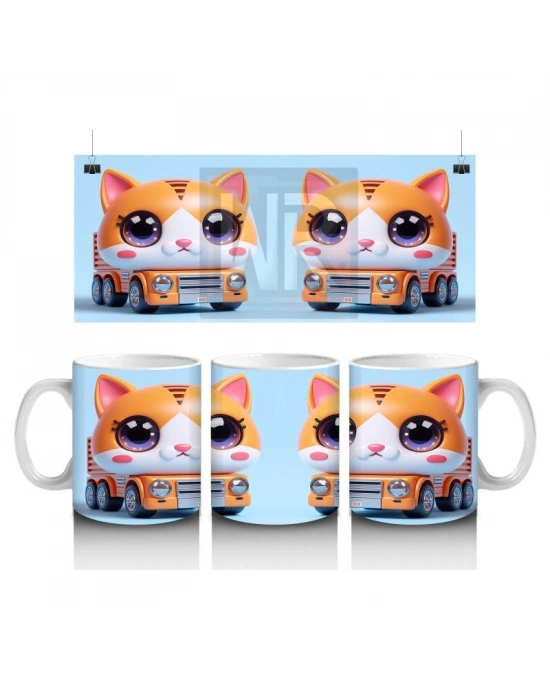 Çocuklara Sütü Sevdiren Minibüs Kedisi Kupa Bardak