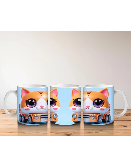 Çocuklara Sütü Sevdiren Minibüs Kedisi Kupa Bardak