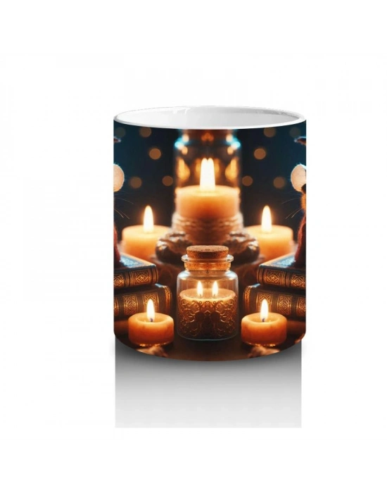 Çocuklara Sütü Sevdiren Mum Işığındaki Okuyan Fareler Kupa Bardak