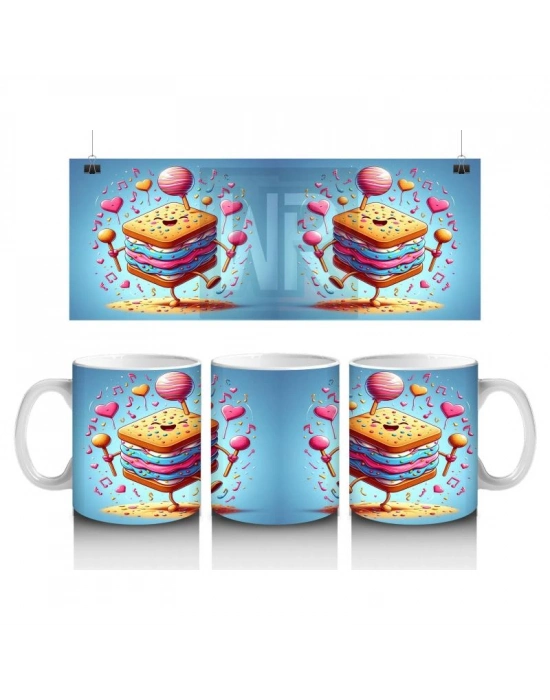 Çocuklara Sütü Sevdiren Müzik Dolu Renkli Bisküvi Desenli Kupa Bardak