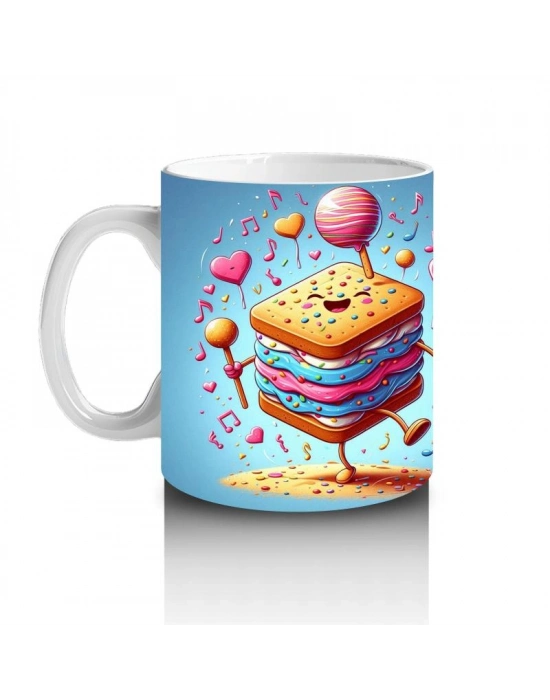 Çocuklara Sütü Sevdiren Müzik Dolu Renkli Bisküvi Desenli Kupa Bardak