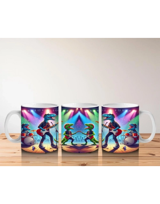 Çocuklara Sütü Sevdiren Müzik Grubu Dinozorlar Desenli Kupa Bardak