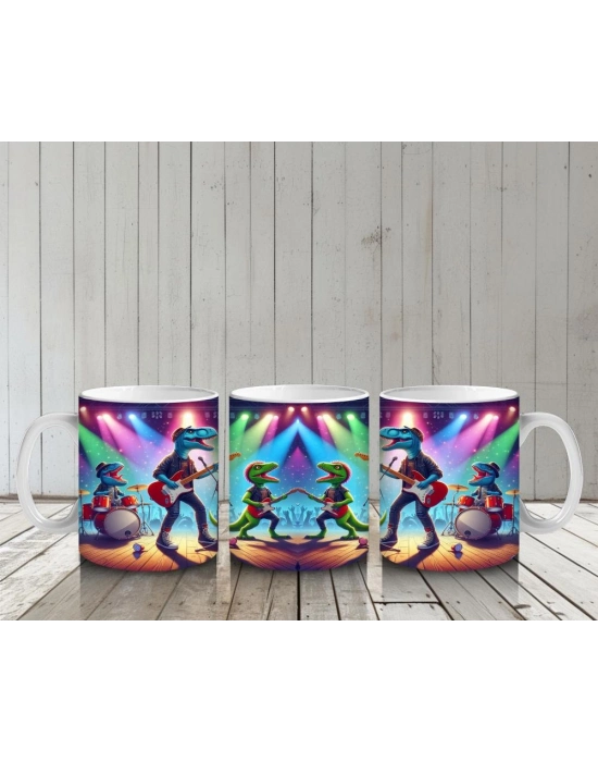 Çocuklara Sütü Sevdiren Müzik Grubu Dinozorlar Desenli Kupa Bardak