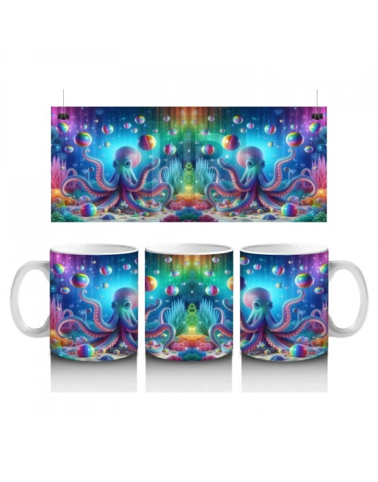 Çocuklara Sütü Sevdiren Neon Ahtapot Karnavalı Kupa Bardak