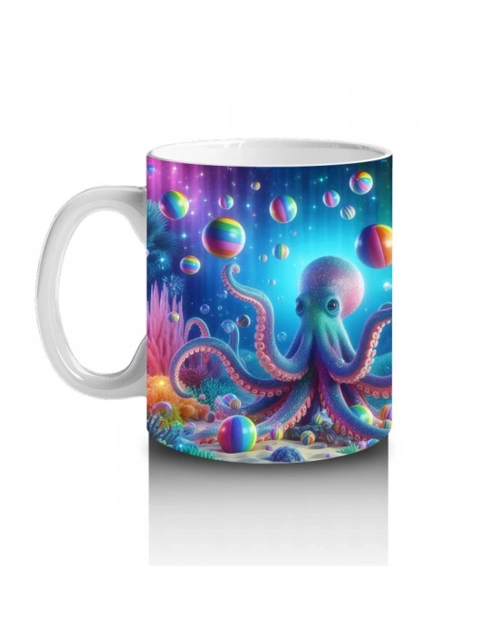 Çocuklara Sütü Sevdiren Neon Ahtapot Karnavalı Kupa Bardak