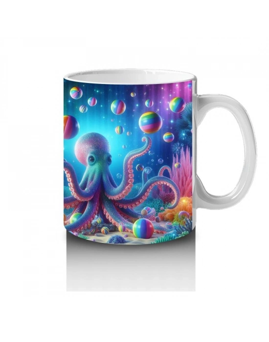 Çocuklara Sütü Sevdiren Neon Ahtapot Karnavalı Kupa Bardak