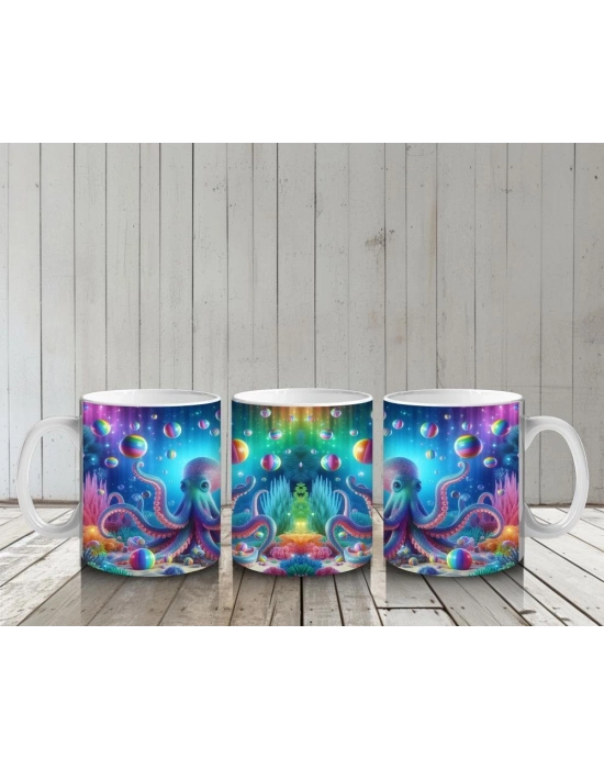 Çocuklara Sütü Sevdiren Neon Ahtapot Karnavalı Kupa Bardak