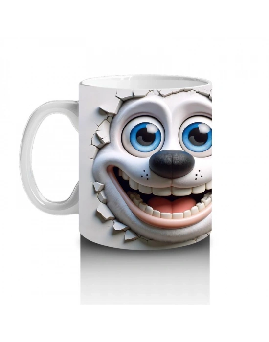 Çocuklara Sütü Sevdiren Neşeli Beyaz Yavru Köpek Kupa Bardak