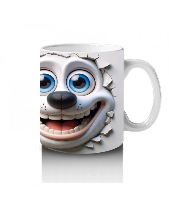 Çocuklara Sütü Sevdiren Neşeli Beyaz Yavru Köpek Kupa Bardak