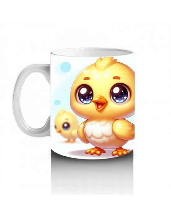 Çocuklara Sütü Sevdiren Neşeli Civciv Çifti Kupa Bardak