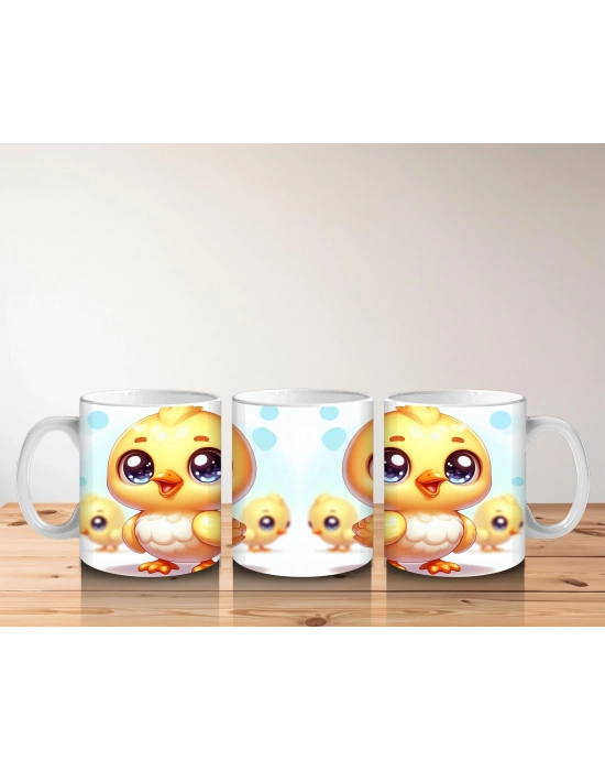 Çocuklara Sütü Sevdiren Neşeli Civciv Çifti Kupa Bardak