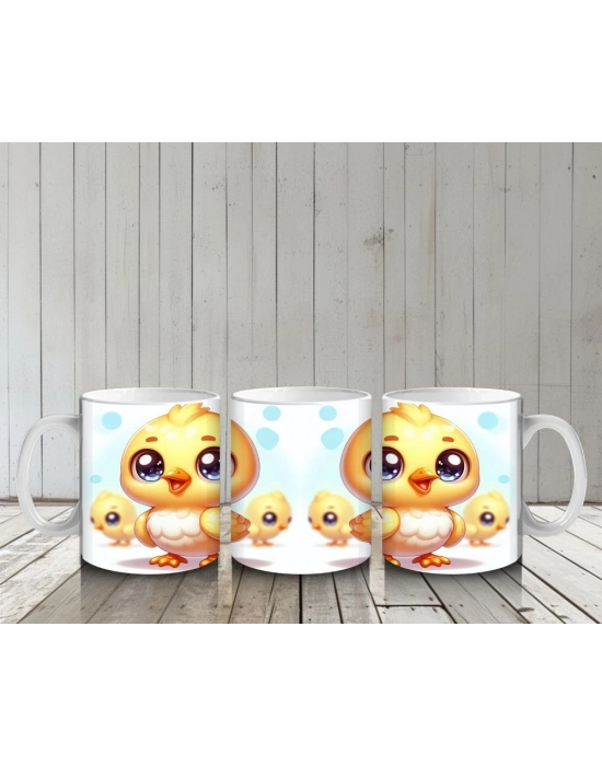 Çocuklara Sütü Sevdiren Neşeli Civciv Çifti Kupa Bardak