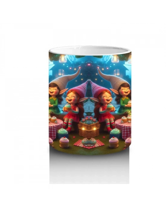 Çocuklara Sütü Sevdiren Neşeli Cücelerle Orman Partisi Desenli Kupa Bardak