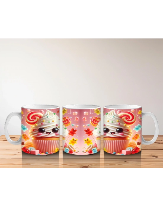 Çocuklara Sütü Sevdiren Neşeli Cupcake Karnavalı Kupa Bardak