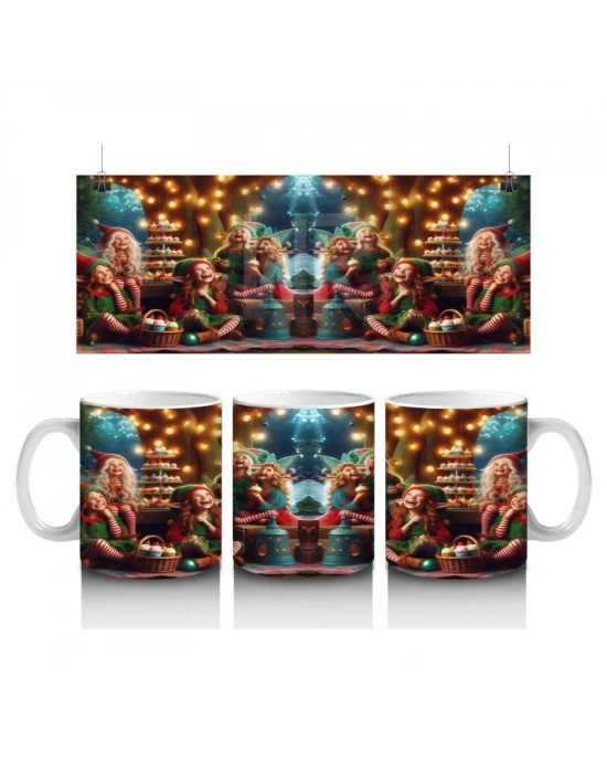 Çocuklara Sütü Sevdiren Neşeli Elfler ve Orman Şenliği Desenli Kupa Bardak