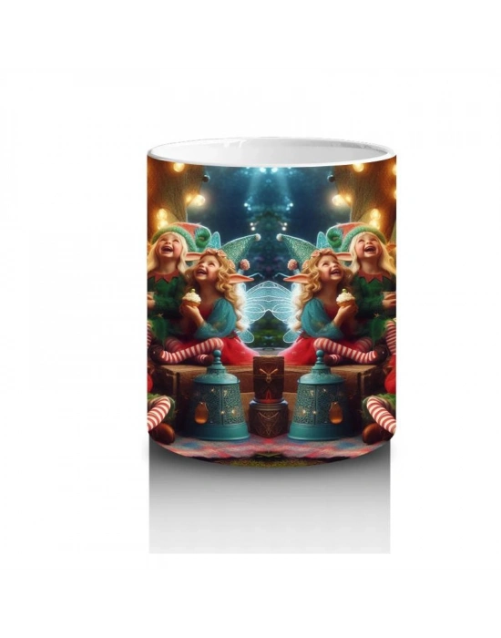 Çocuklara Sütü Sevdiren Neşeli Elfler ve Orman Şenliği Desenli Kupa Bardak