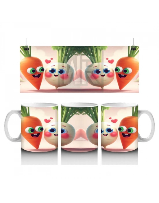 Çocuklara Sütü Sevdiren Neşeli Kök Sebze Çifti Kupa Bardak