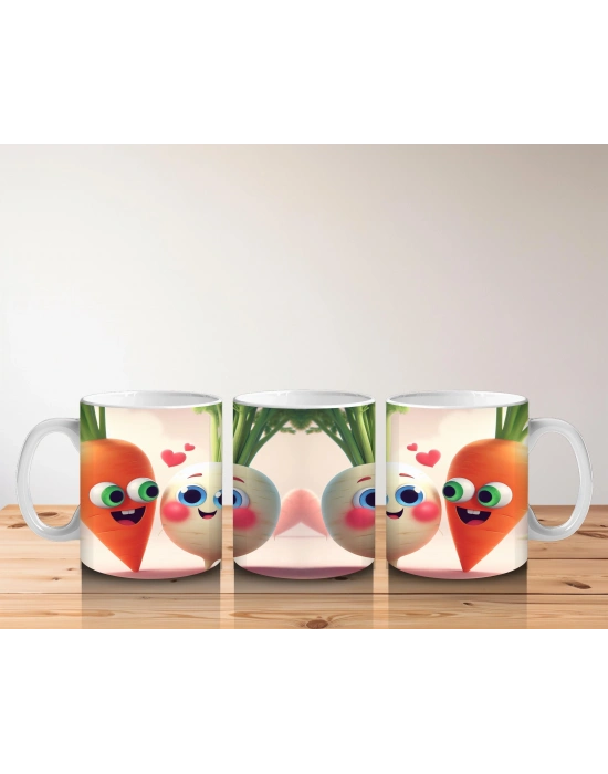 Çocuklara Sütü Sevdiren Neşeli Kök Sebze Çifti Kupa Bardak