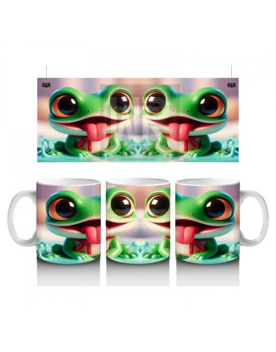 Çocuklara Sütü Sevdiren Neşeli Kurbağa Çifti Kupa Bardak