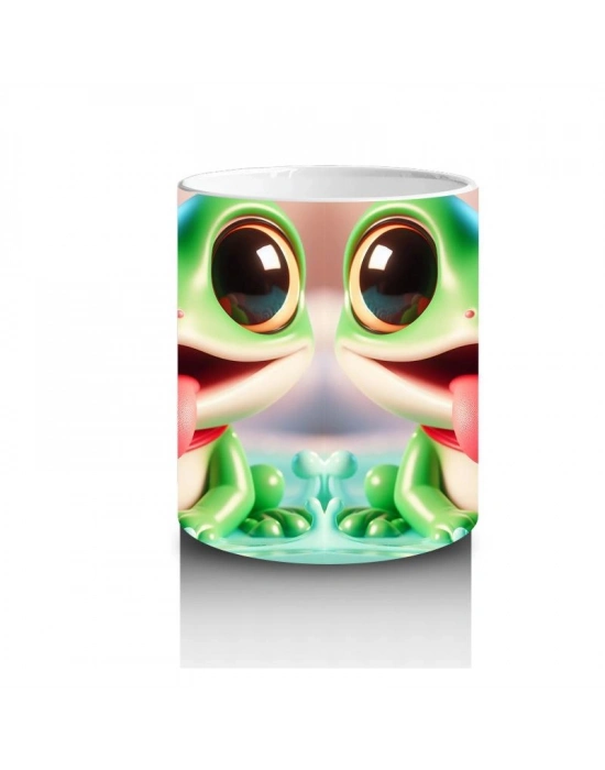 Çocuklara Sütü Sevdiren Neşeli Kurbağa Çifti Kupa Bardak