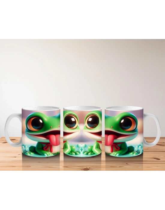 Çocuklara Sütü Sevdiren Neşeli Kurbağa Çifti Kupa Bardak