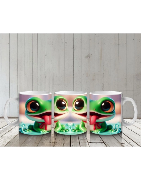 Çocuklara Sütü Sevdiren Neşeli Kurbağa Çifti Kupa Bardak