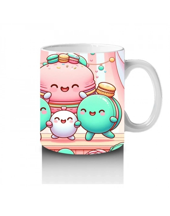 Çocuklara Sütü Sevdiren Neşeli Macaron Ailesi Desenli Kupa Bardak