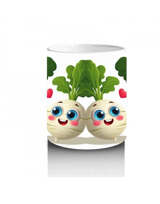 Çocuklara Sütü Sevdiren Neşeli Sebzeler ve Kalpler Desenli Kupa Bardak