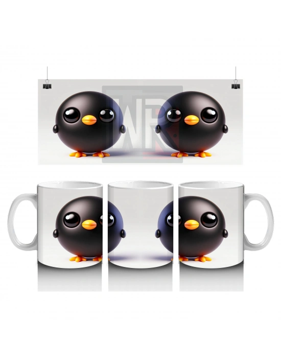 Çocuklara Sütü Sevdiren Neşeli Siyah Kuş Kupa Bardak