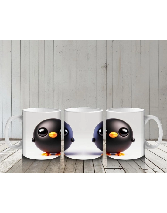 Çocuklara Sütü Sevdiren Neşeli Siyah Kuş Kupa Bardak