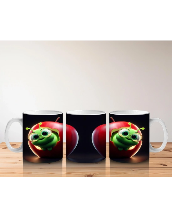 Çocuklara Sütü Sevdiren Neşeli Solucanlı Elma Kupa Bardak