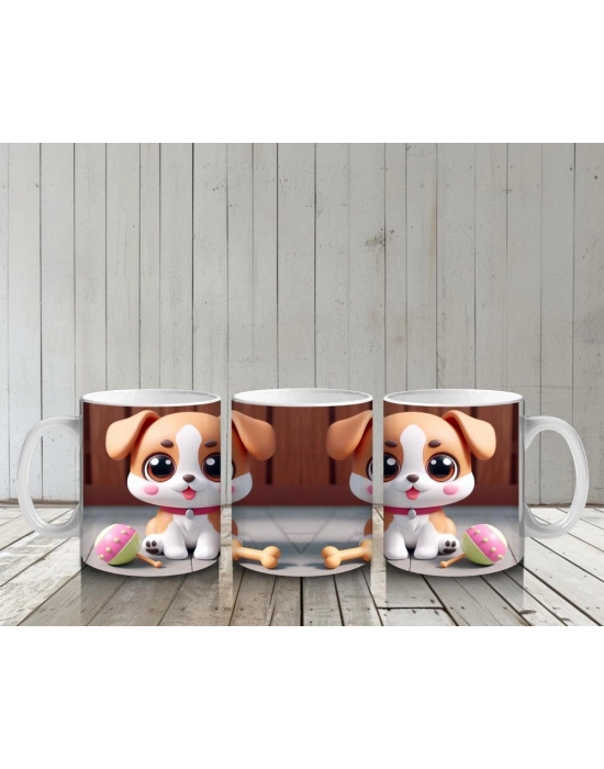 Çocuklara Sütü Sevdiren Neşeli Yavru Köpek Kupa Bardak