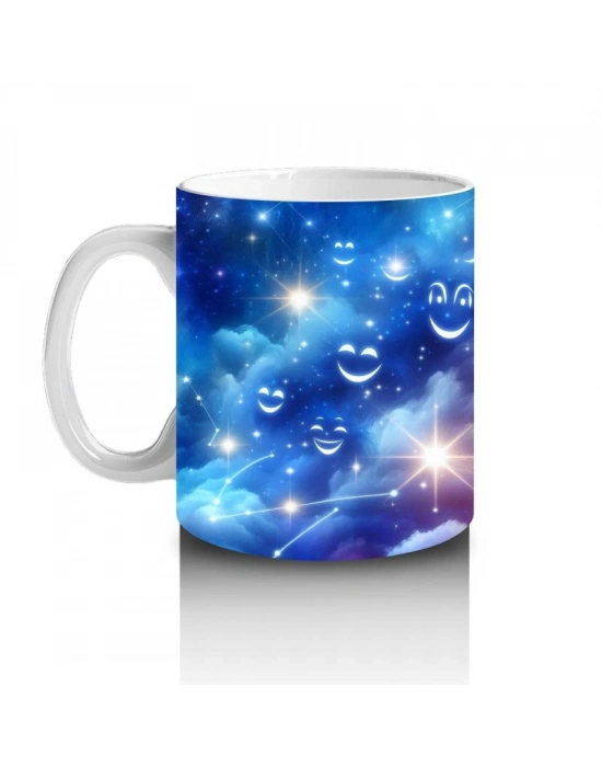 Çocuklara Sütü Sevdiren Neşeli Yüzlü Galaksi Desenli Kupa Bardak