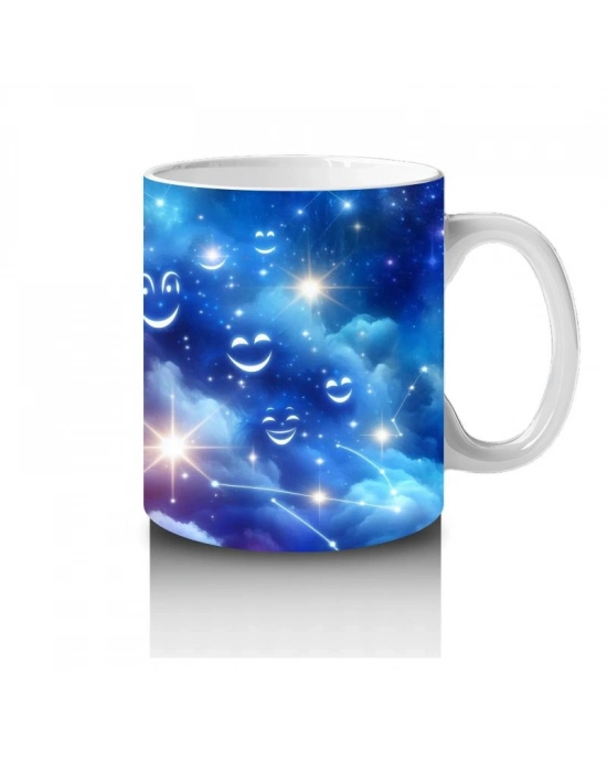 Çocuklara Sütü Sevdiren Neşeli Yüzlü Galaksi Desenli Kupa Bardak