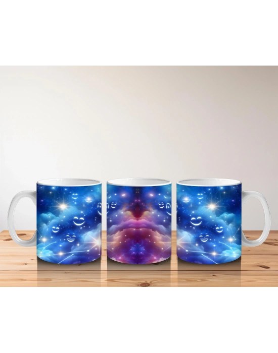 Çocuklara Sütü Sevdiren Neşeli Yüzlü Galaksi Desenli Kupa Bardak